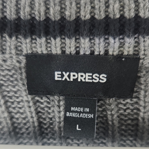 Express Gray Crew Neck Sweater with Cable Knit - Picture 2 of 5